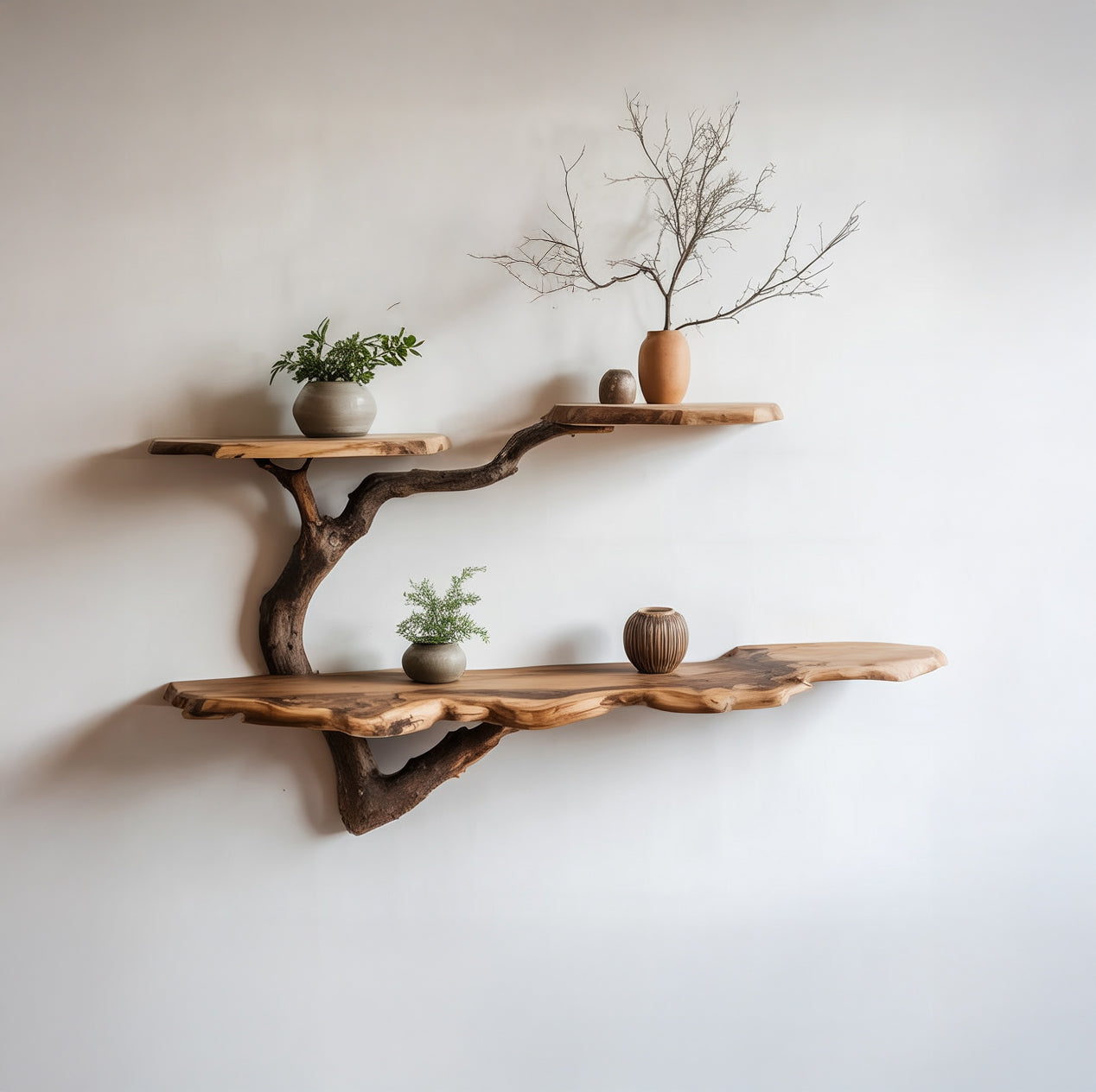 Bibliothèque Flottante Branche d’Arbre en Bois Massif Recyclé