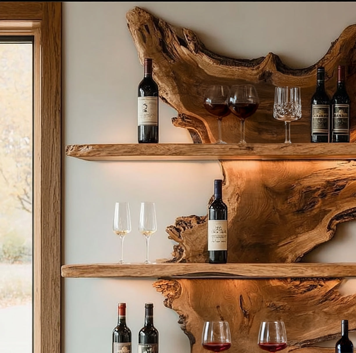 Christmas Live Edge Wall Bar Shelf – Rustic Solid Wood Floating Shelf