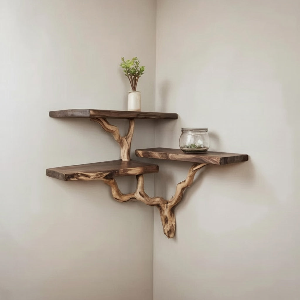 Étagère d’Angle Branche en Bois Flotté Murale Artisanale