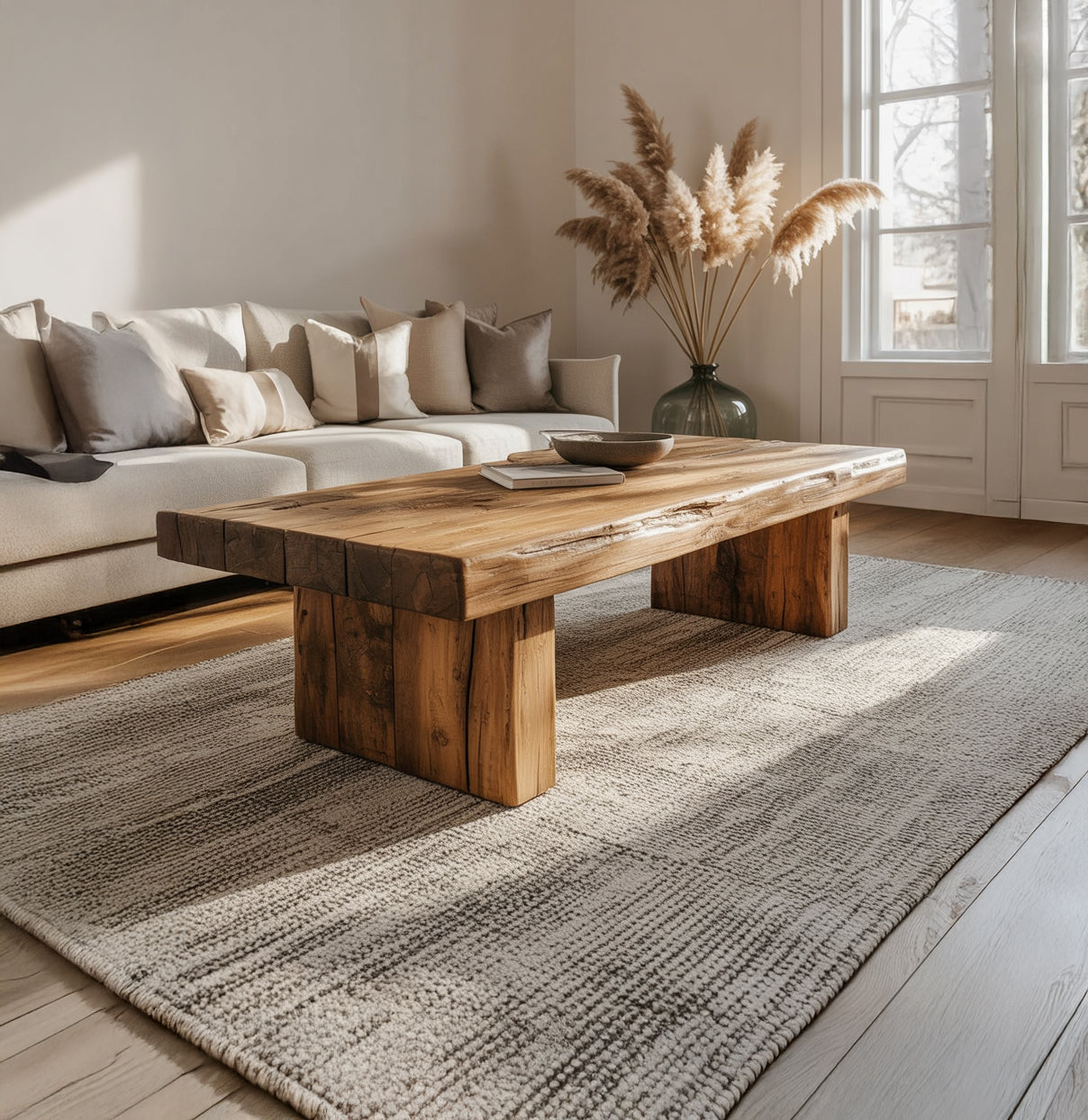Table Basse Live Edge en Bois Massif Style Ferme Rustique