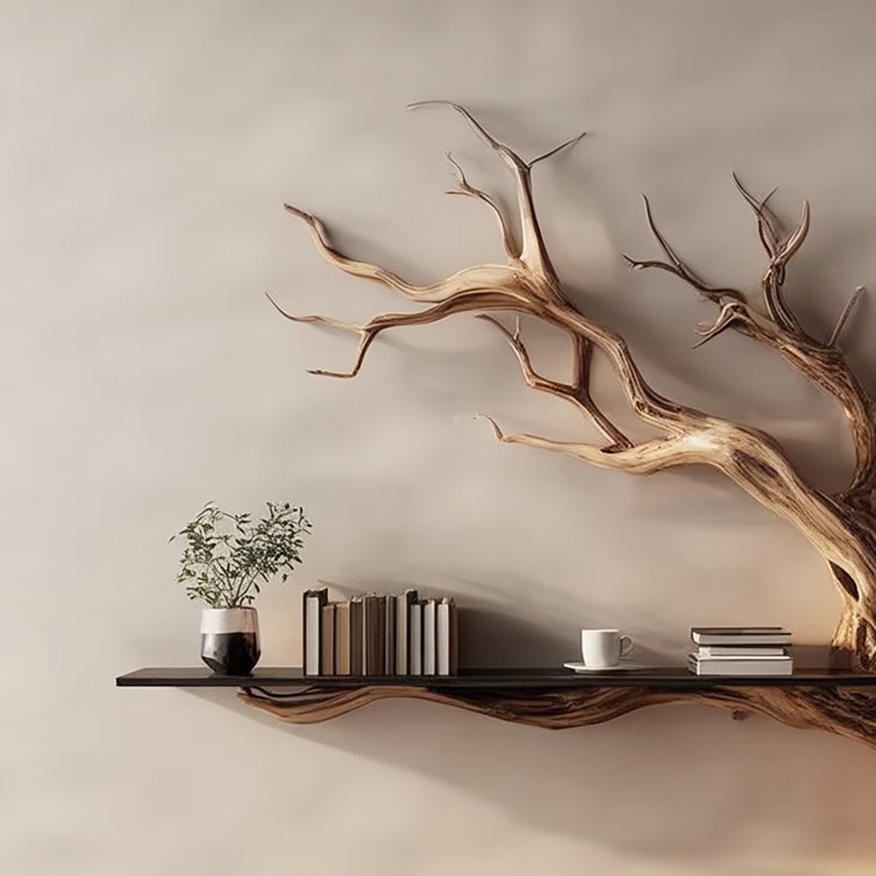 Étagère Murale Arbre en Bois Fait Main – Style Rustique Naturel