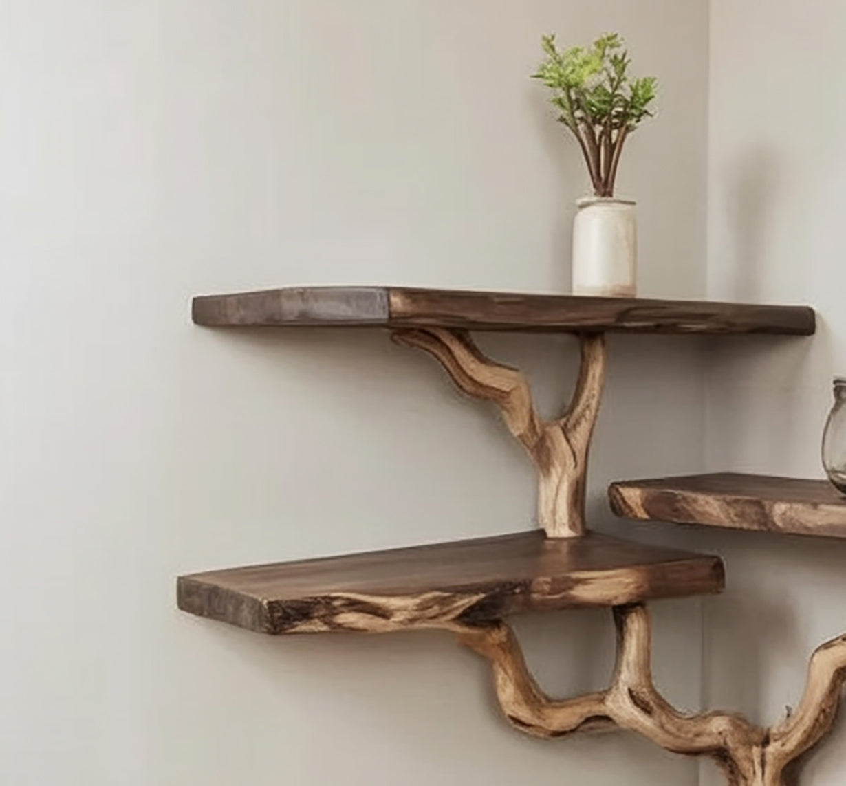Étagère d’Angle Branche en Bois Flotté Murale Artisanale