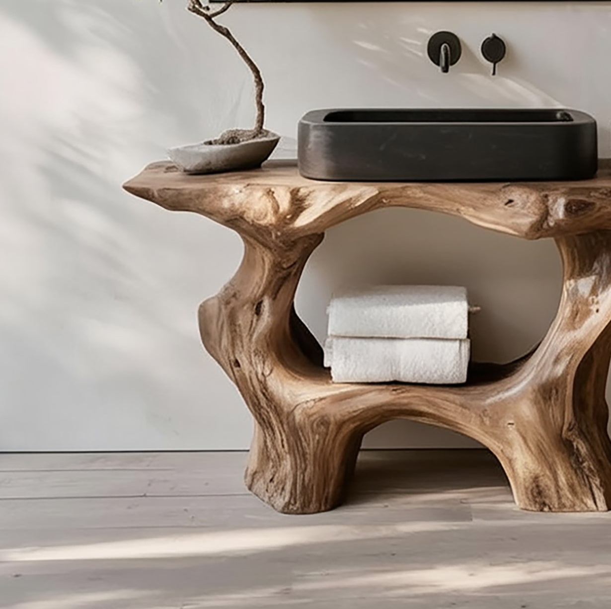 Meuble Vasque Bois Massif Style Ferme Salle de Bain Rustique