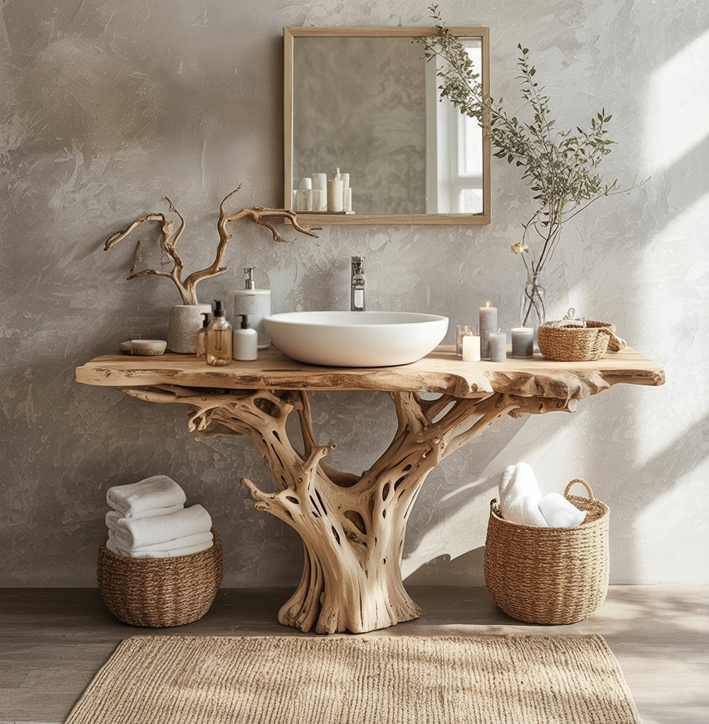 Live Edge Floating Vanity – Solid Walnut Bathroom Vanity, Farmhouse Mirror Console Table