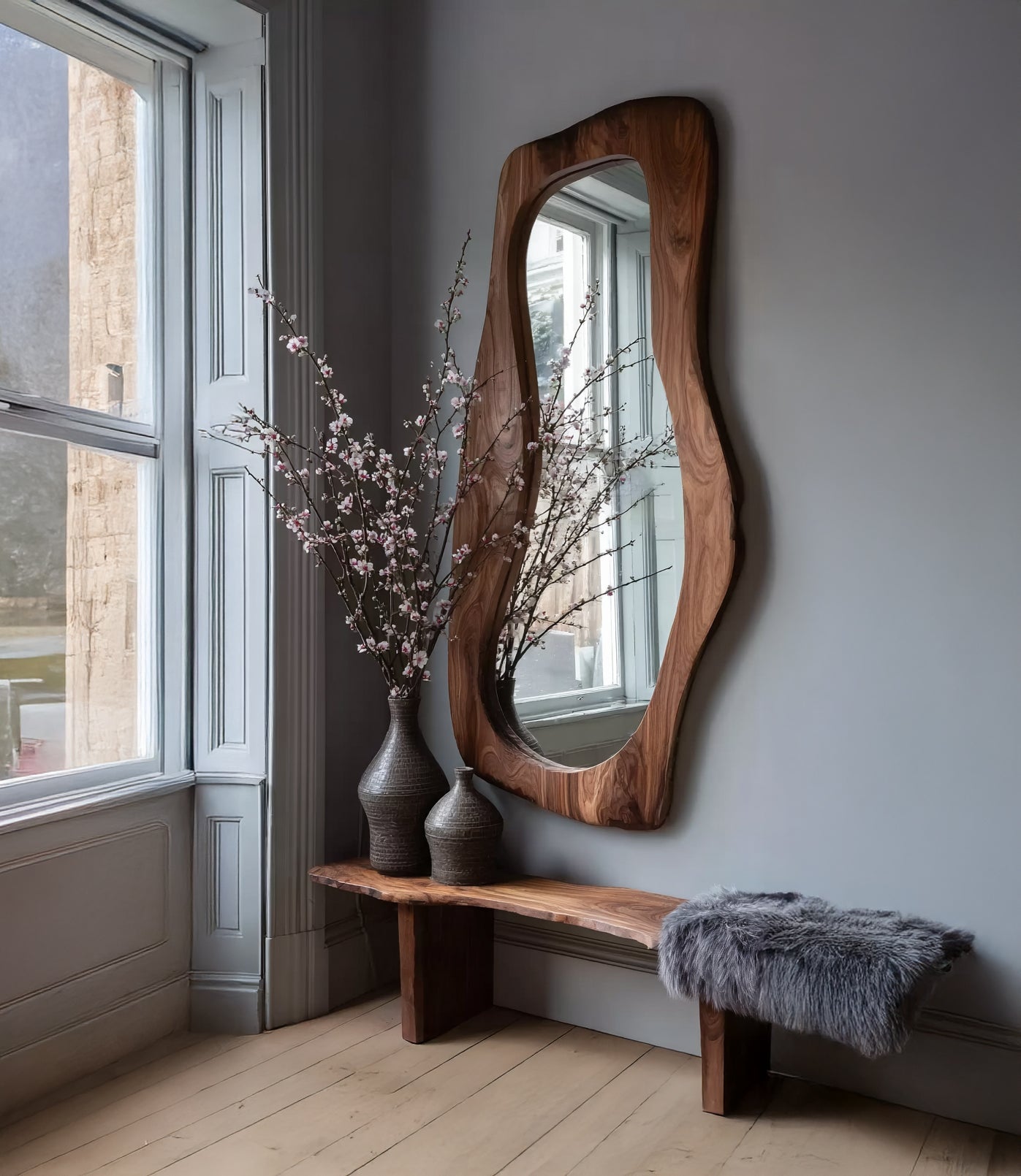 Live Edge Houten Wanddecoratie & Staande Spiegel – Uniek Woondecor