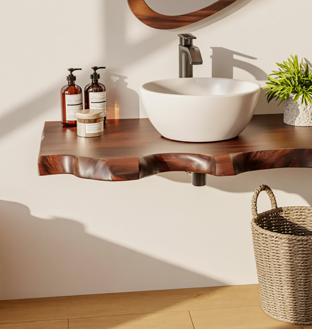 Meuble Vasque Flottant Fait Main – Plan Vasque Live Edge Mural