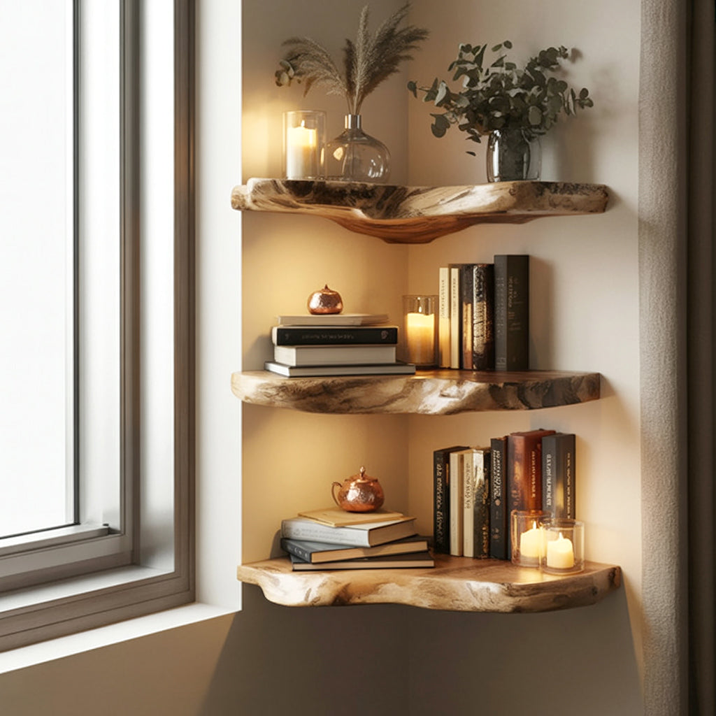 Handcrafted Live Edge Solid Wood Floating Shelf – Rustic Driftwood Wall Shelf