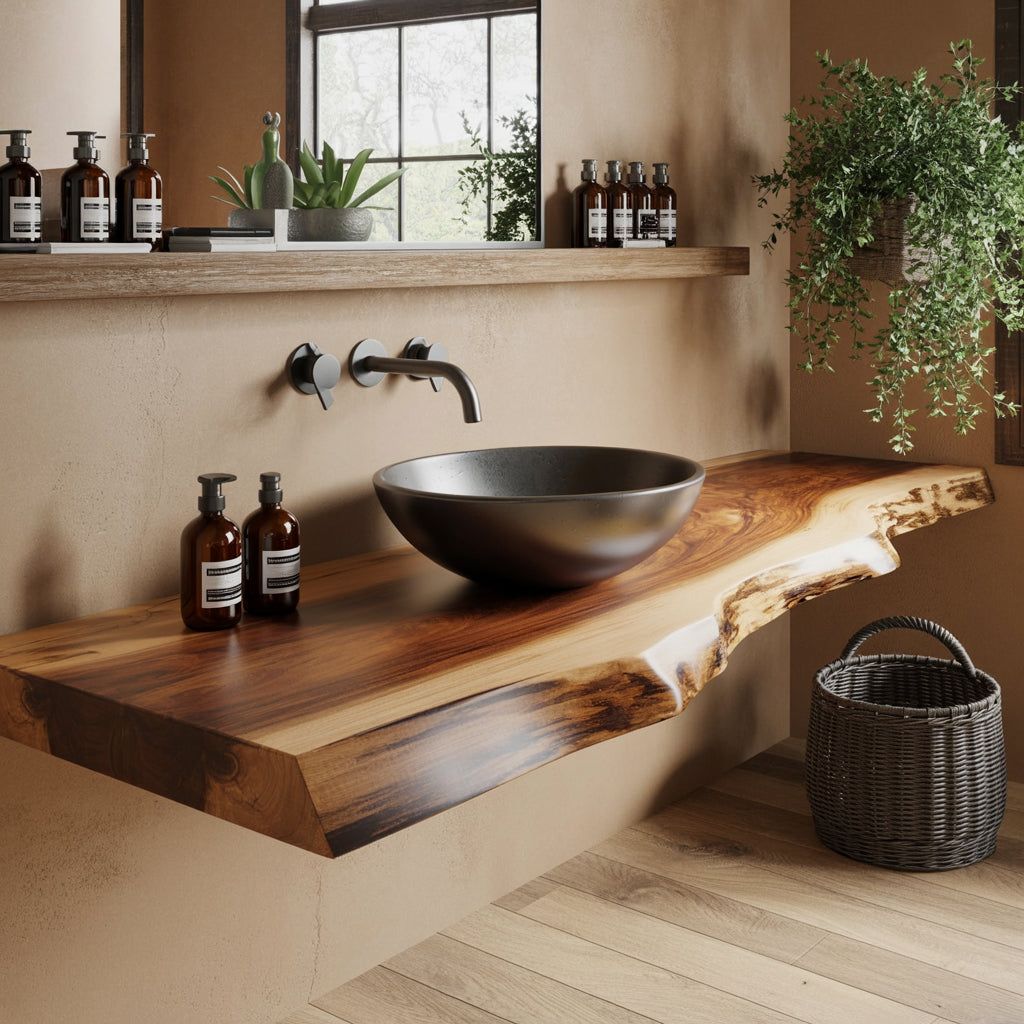 Étagère de Salle de Bain en Bois Massif – Déco Rustique