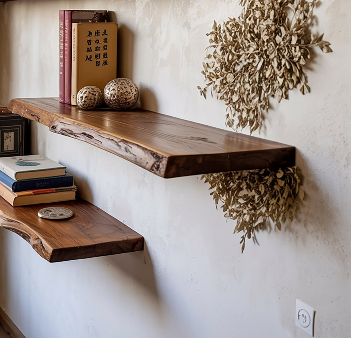 Étagère Flottante en Bois Massif à Bord Naturel – Déco Murale Rustique