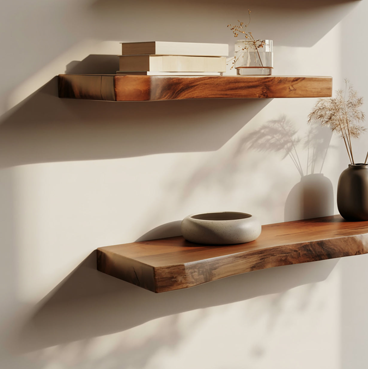 Étagère Murale Flottante Live Edge en Bois Massif Rustique