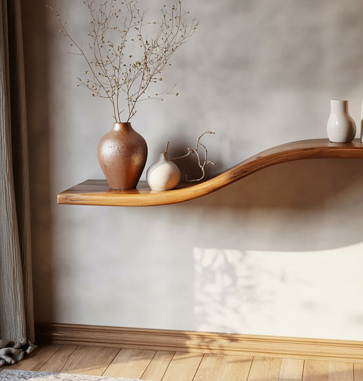 Étagère Flottante à Bord Naturel – Bois Massif Artisanal