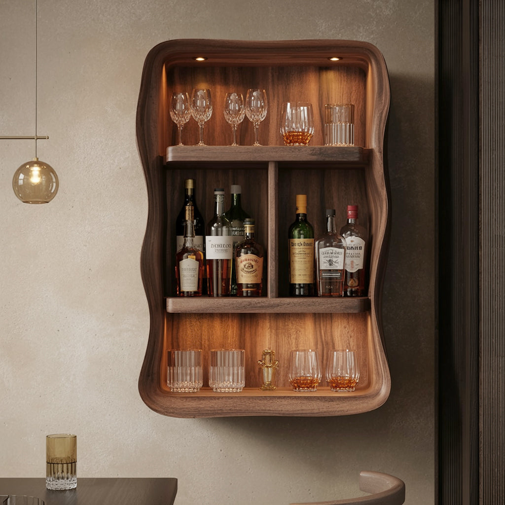 Rustic Live Edge Bar Shelf – Reclaimed Solid Wood Floating Shelf for Kitchen or Bar