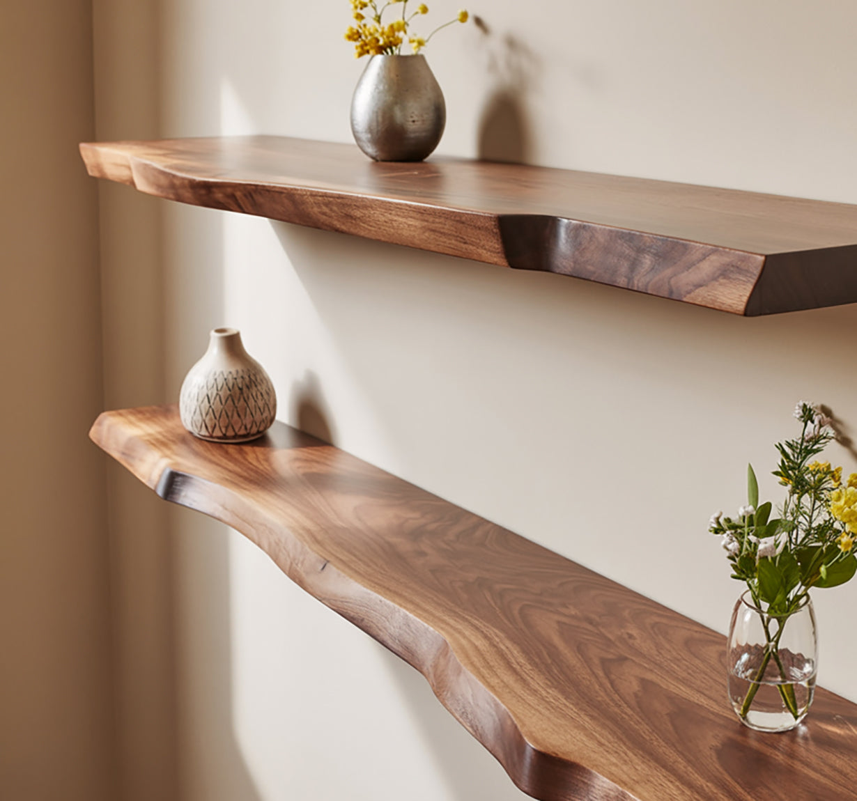 Étagère Flottante Live Edge en Bois Massif – Déco Murale