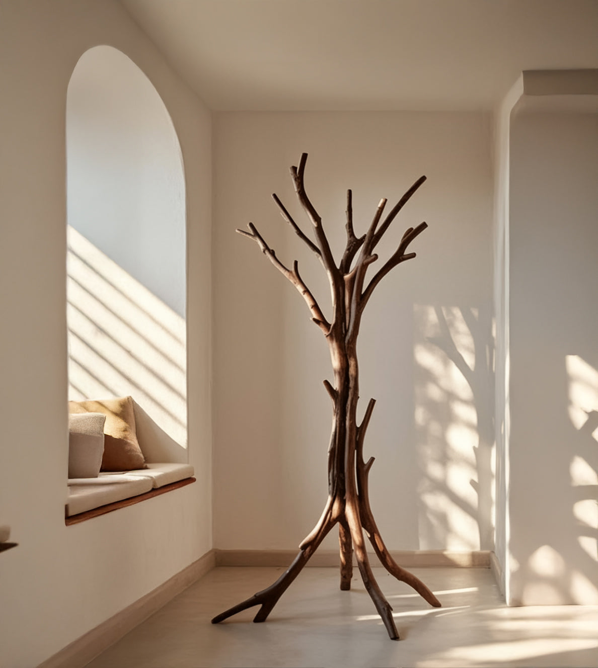 Rustic Tree Branch Coat Rack – Solid Wood Standing Hanger for Home Decor