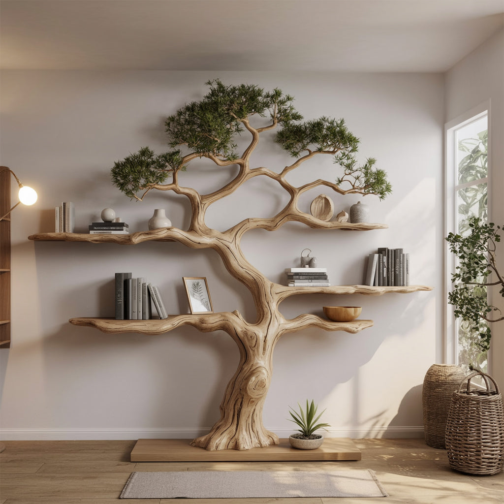 Handcrafted Tree Bookshelf – Large Wooden Branch Bookcase for Home Decor