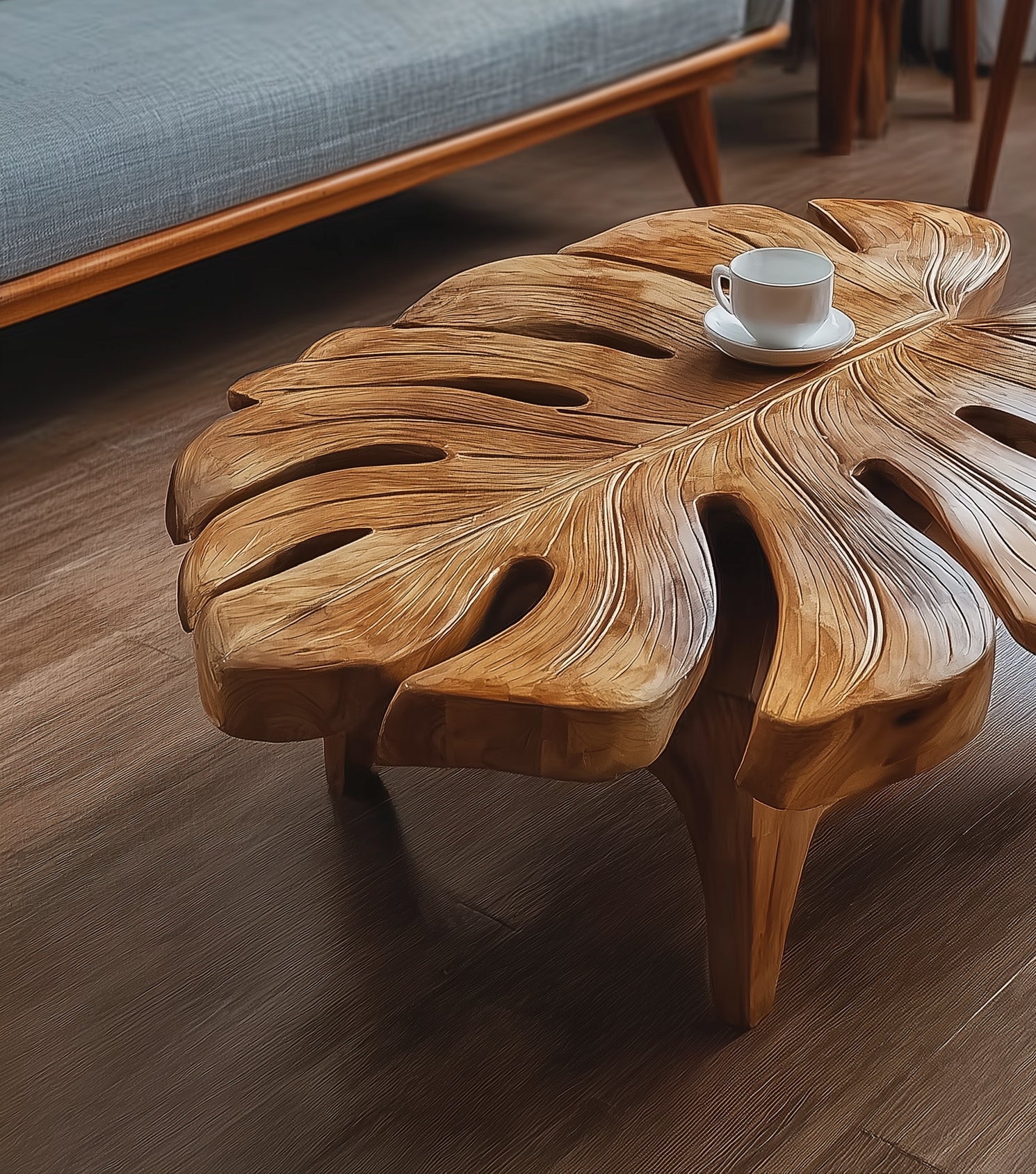 Handgemaakte Massief Houten Salontafel – Boho Moderne Stijl
