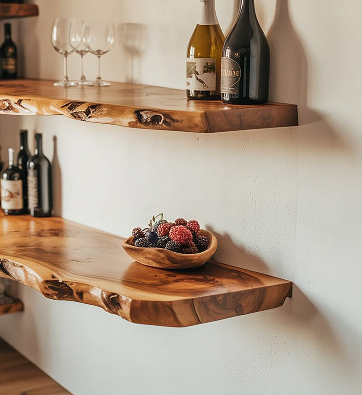Étagères murales flottantes Live Edge – Décoration intérieure en bois naturel