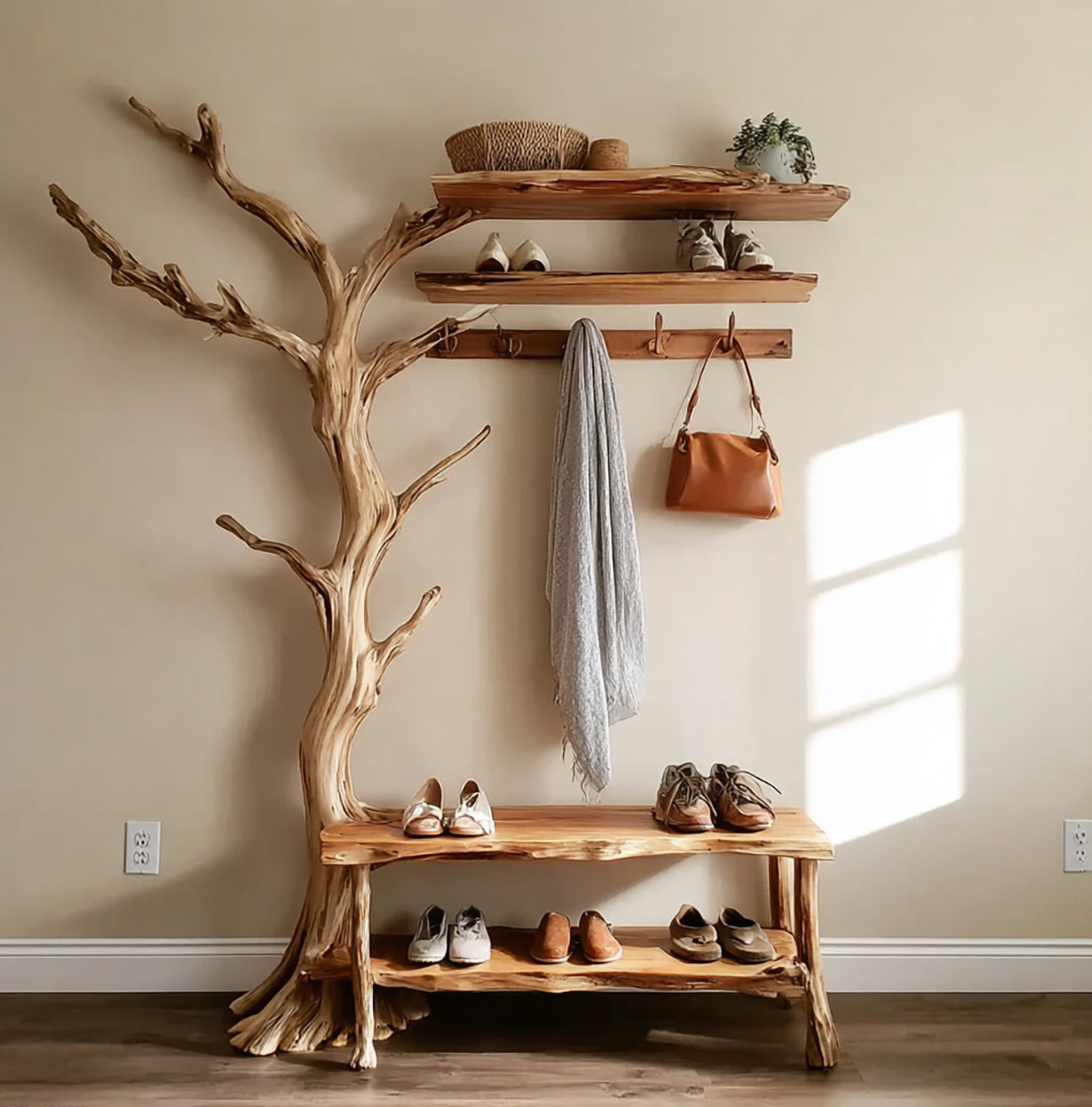 Porte-Manteau Mural en Branche d’Arbre Naturelle – Bois Flotté