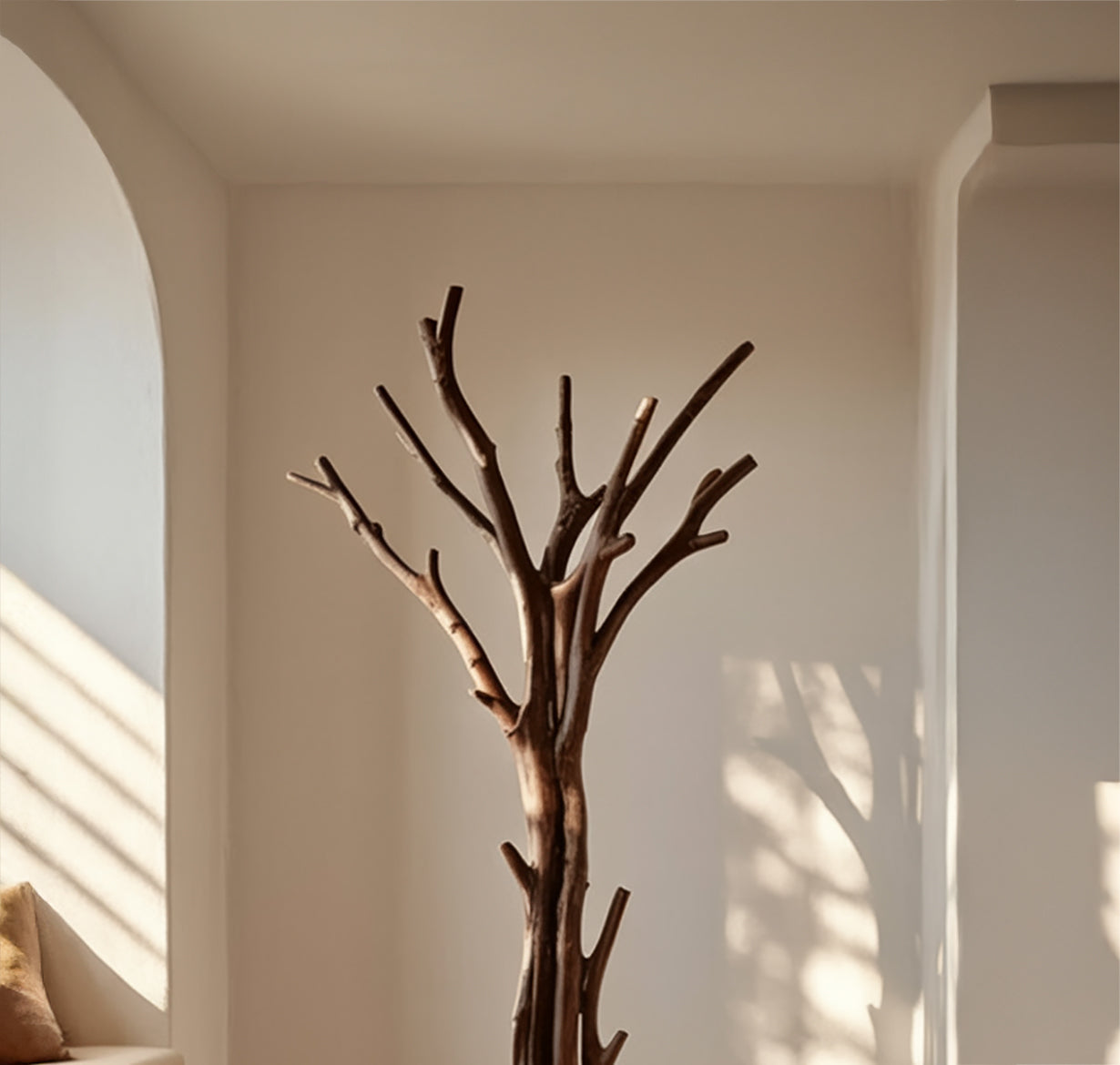 Rustic Tree Branch Coat Rack – Solid Wood Standing Hanger for Home Decor