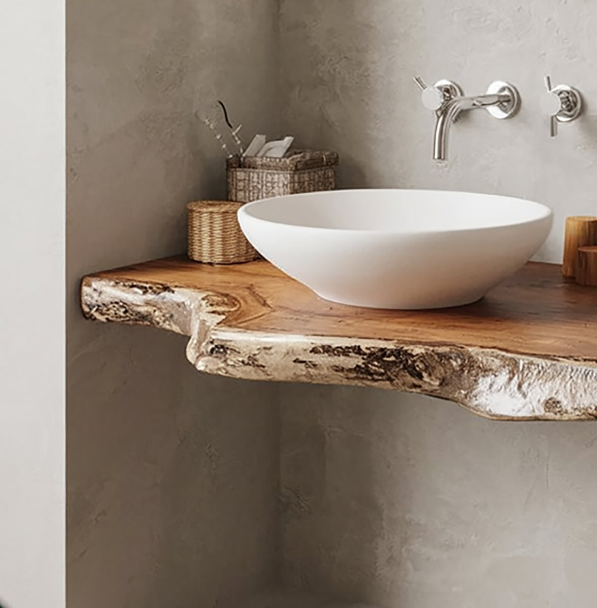 Étagère Vasque Salle de Bain Live Edge en Bois Rustique