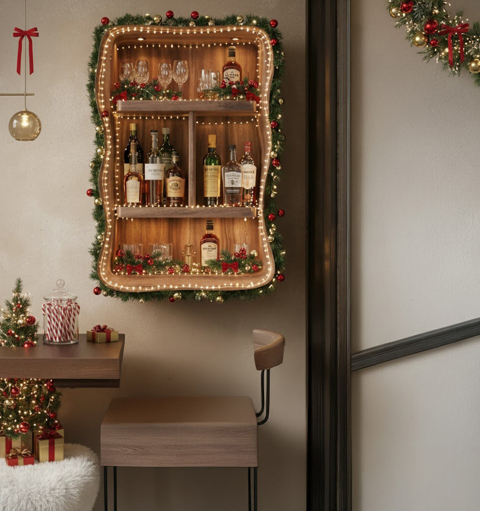 Christmas Bar Wall Shelf – Handmade Live Edge Wood Floating Shelf