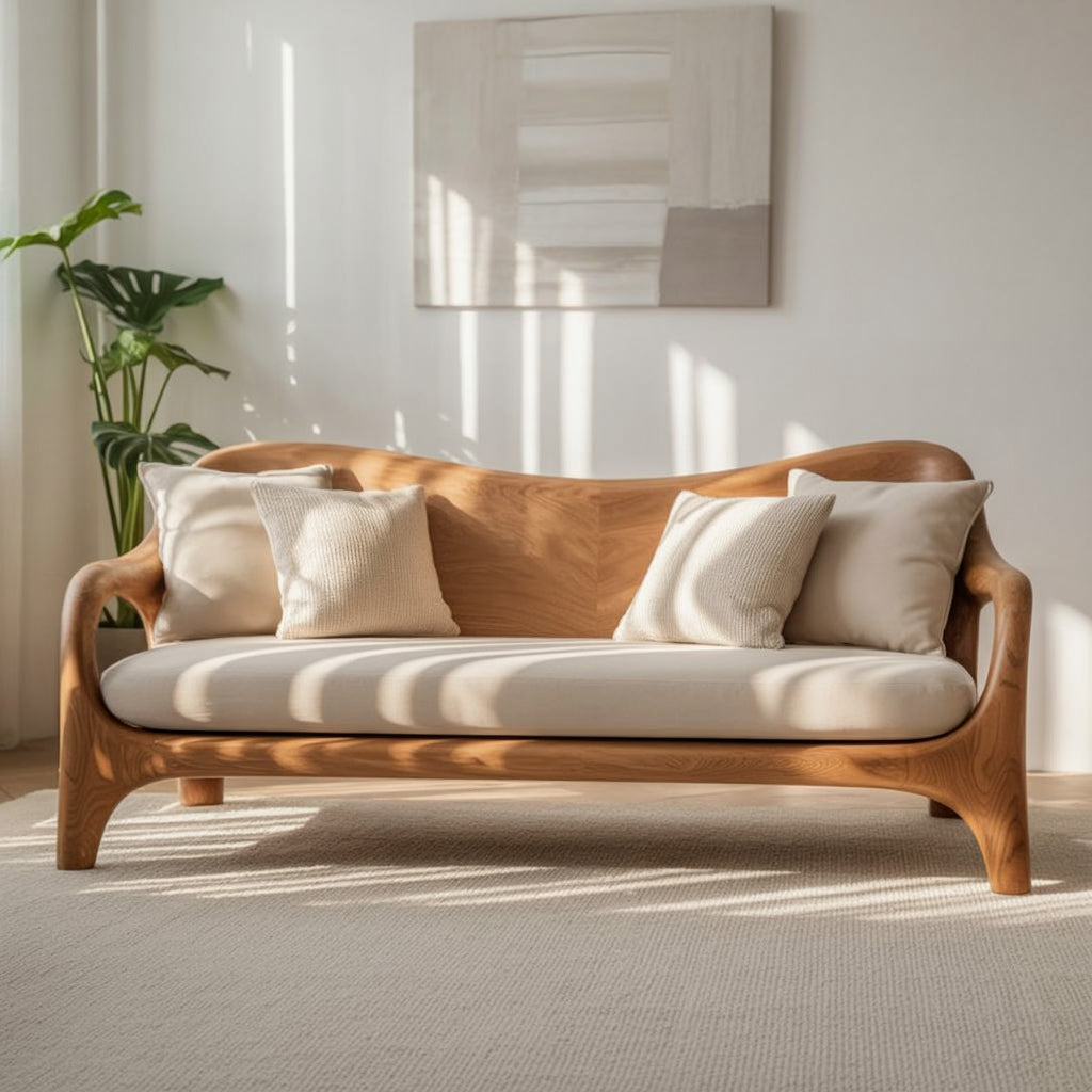 Handcrafted Solid Wood Sofa – Modern Organic Curved Wooden Couch