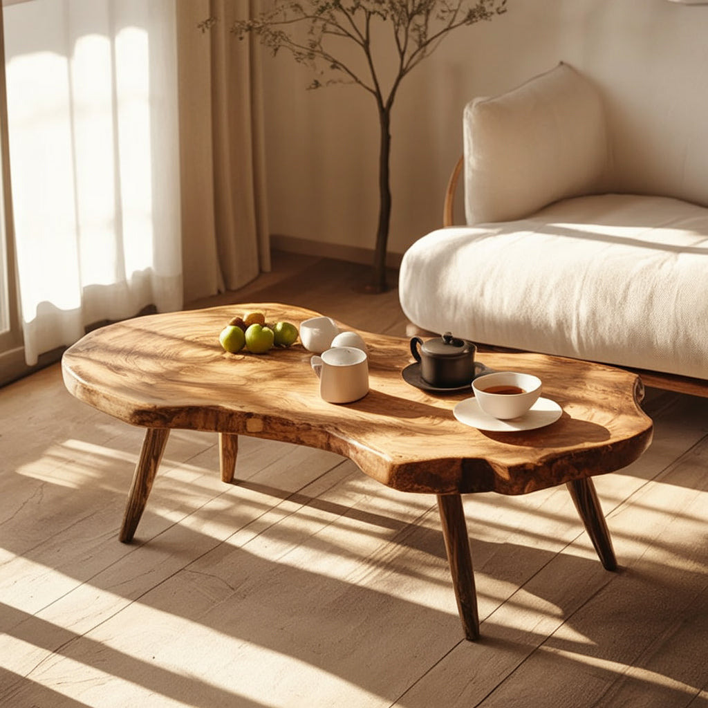 Live Edge Solid Wood Coffee Table – Handmade Rustic Natural Design