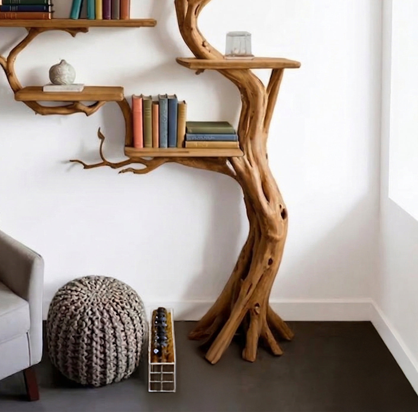 Bibliothèque Branche d’Arbre en Bois – Décor Mid-Century Contemporaine