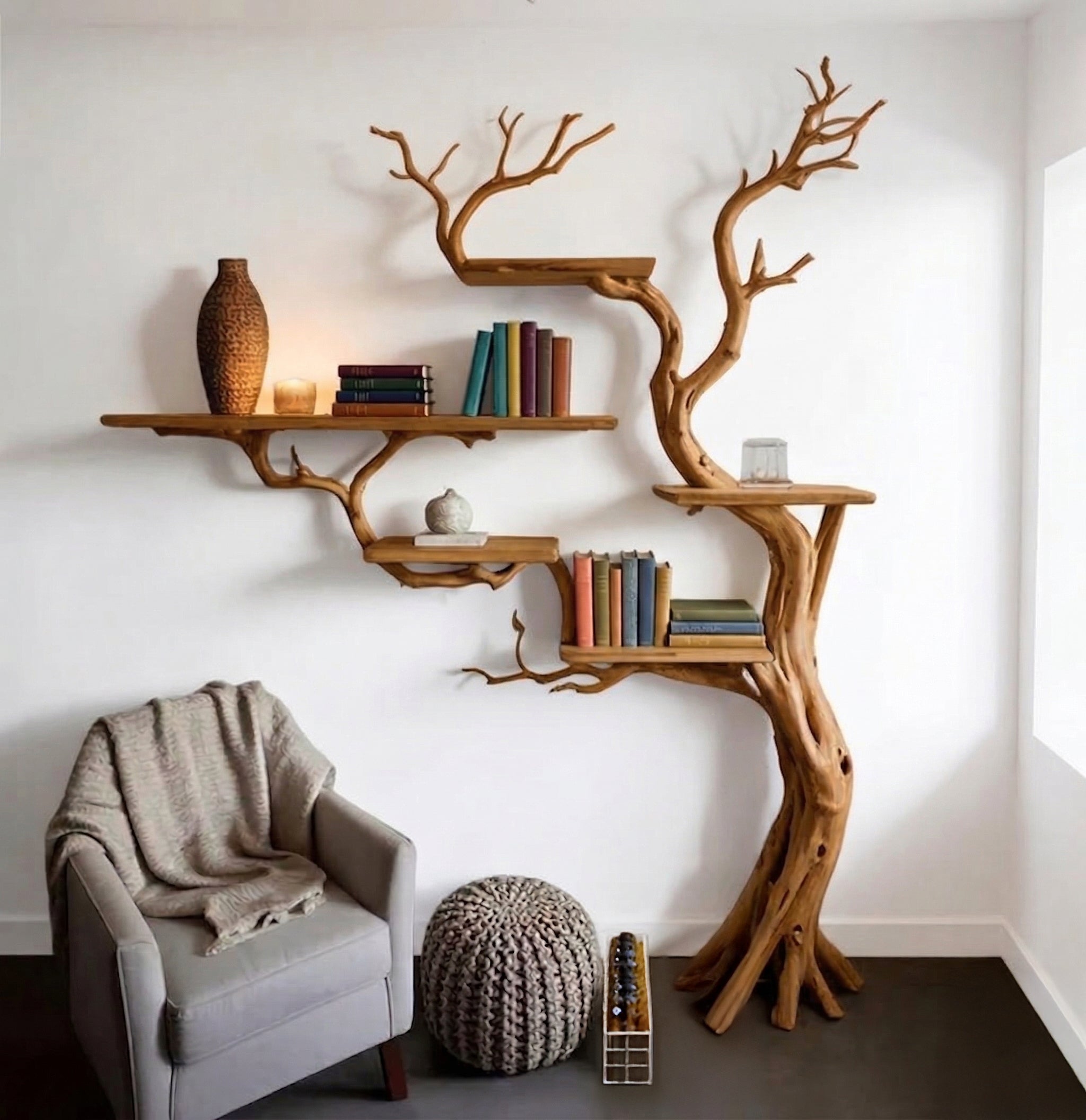 Bibliothèque Branche d’Arbre en Bois – Décor Mid-Century Contemporaine