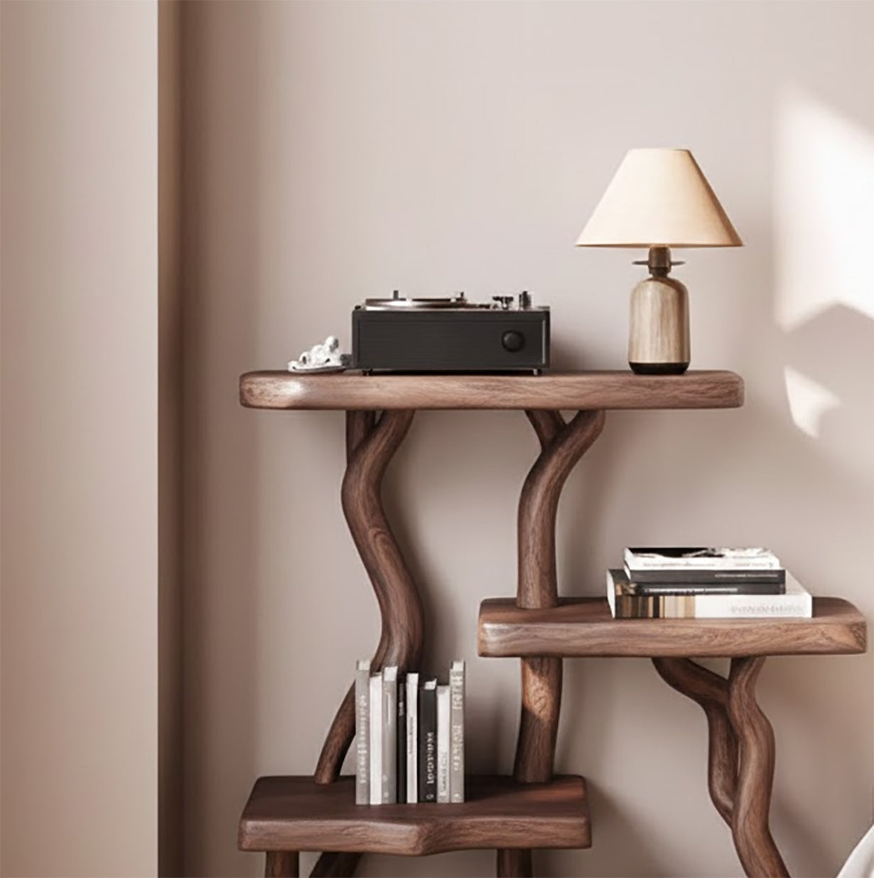 Table de chevet bibliothèque en bois flotté – Meuble rustique naturel
