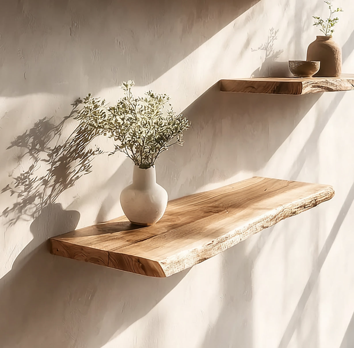Étagère Murale Flottante en Bois Massif à Bord Naturel