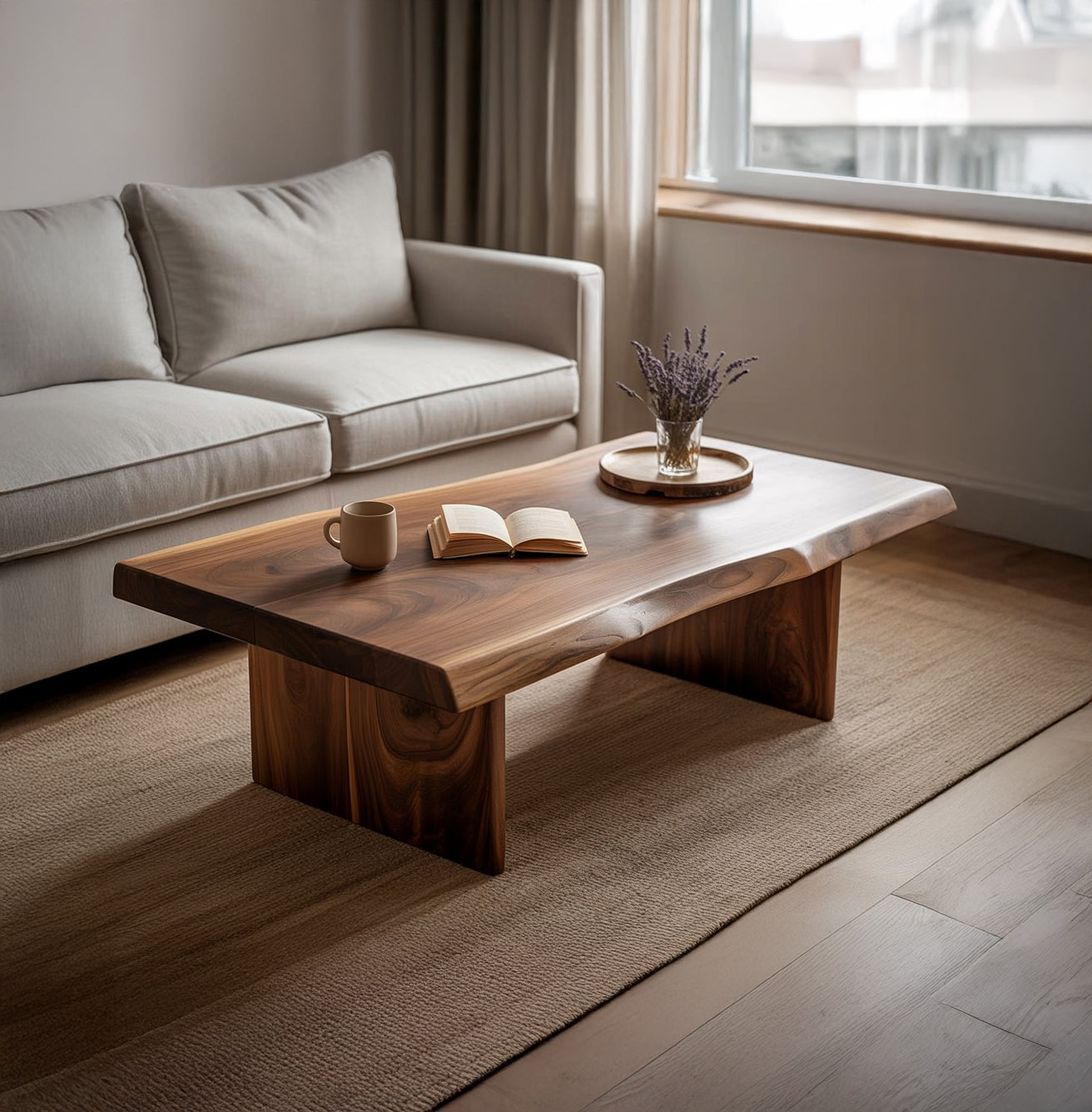 Table Basse Rustique Artisanale en Bois Massif Robuste