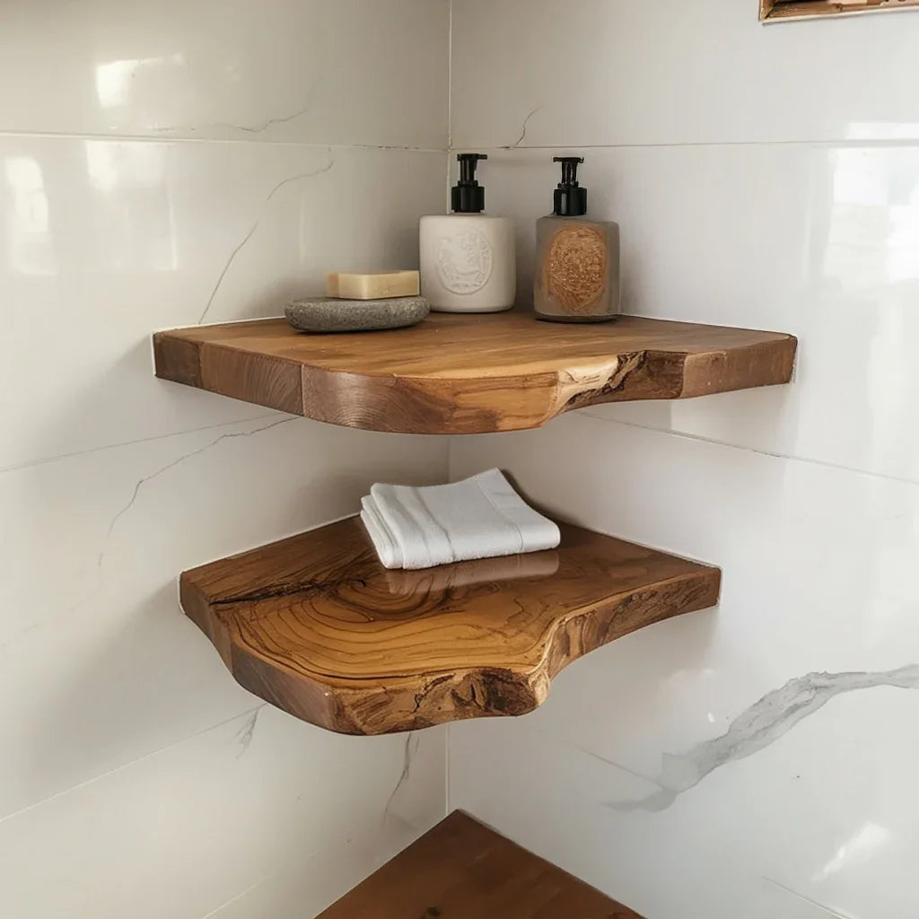 Étagère d’Angle en Racine de Teck Rustique – Décor Murale Flottant
