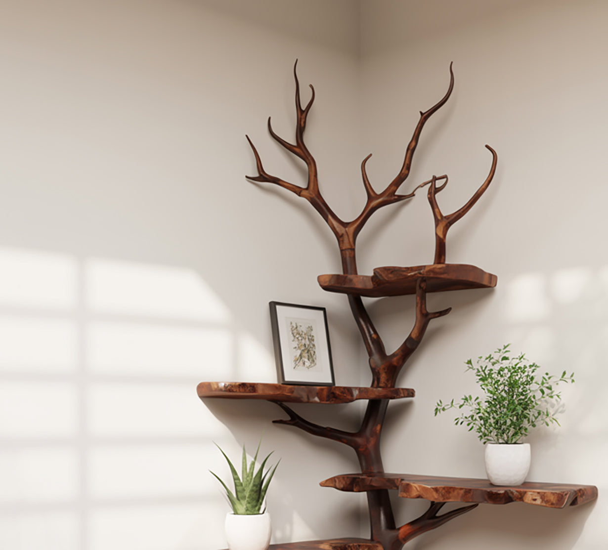 Étagère d’Angle Live Edge en Bois Flotté Murale Rustique