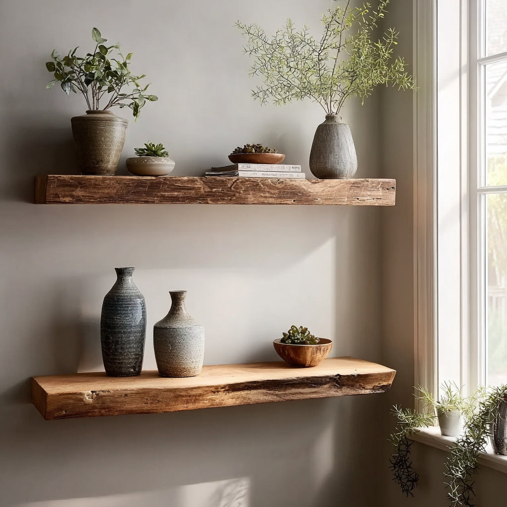 Étagère Murale Flottante Live Edge en Bois Massif Rustique