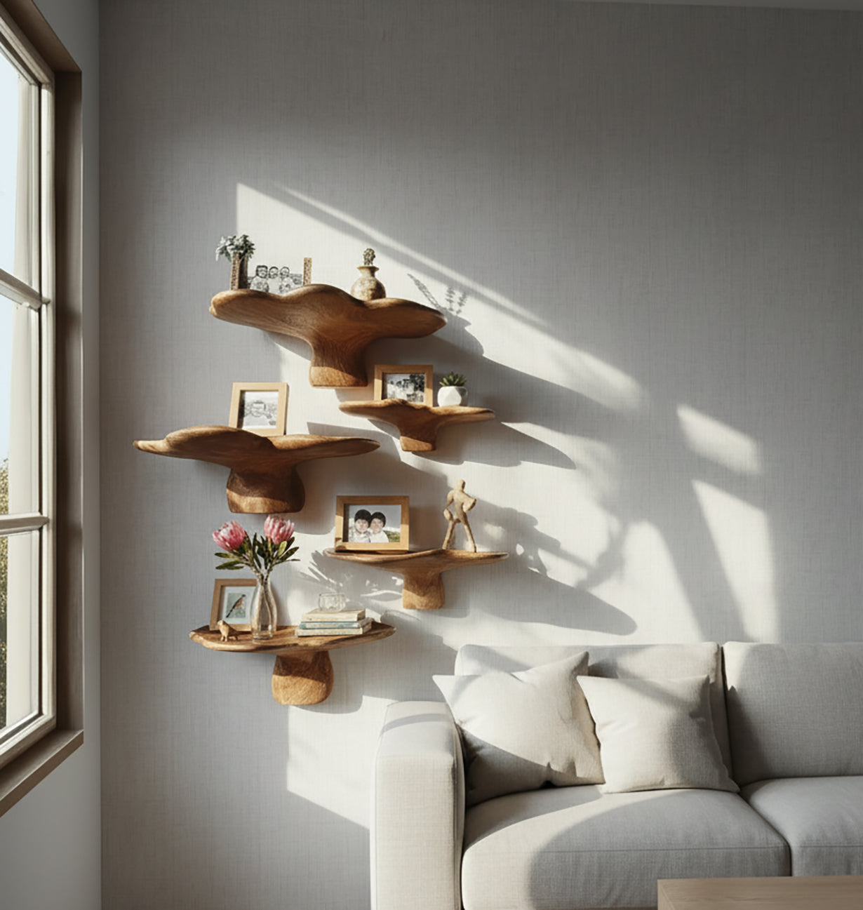 Handcrafted Rustic Mushroom Floating Shelf – Live Edge Wooden Wall Décor