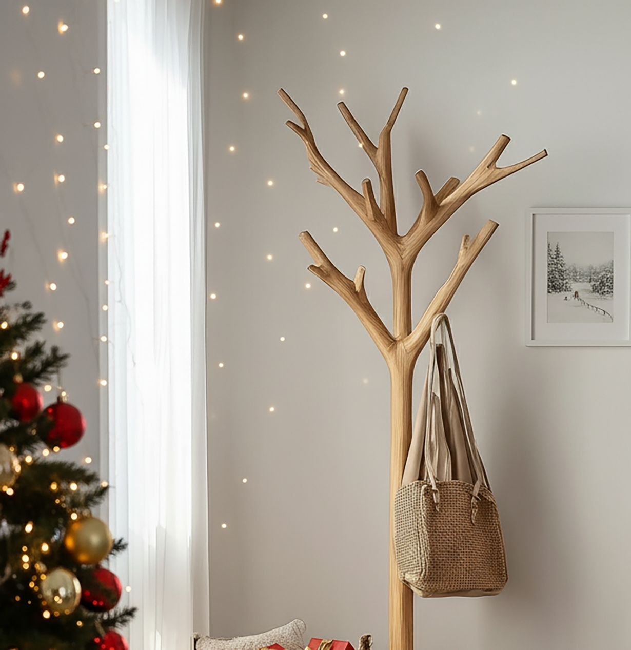 Solid Wood Coat Rack – Rustic Standing Clothes Hanger & Handmade Entryway Organizer