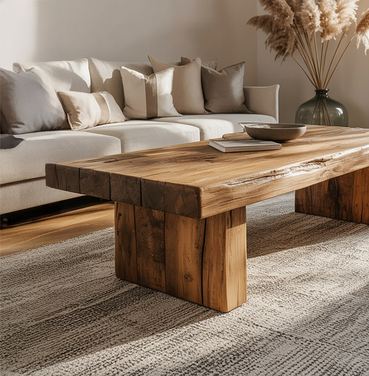 Table Basse Live Edge en Bois Massif Style Ferme Rustique