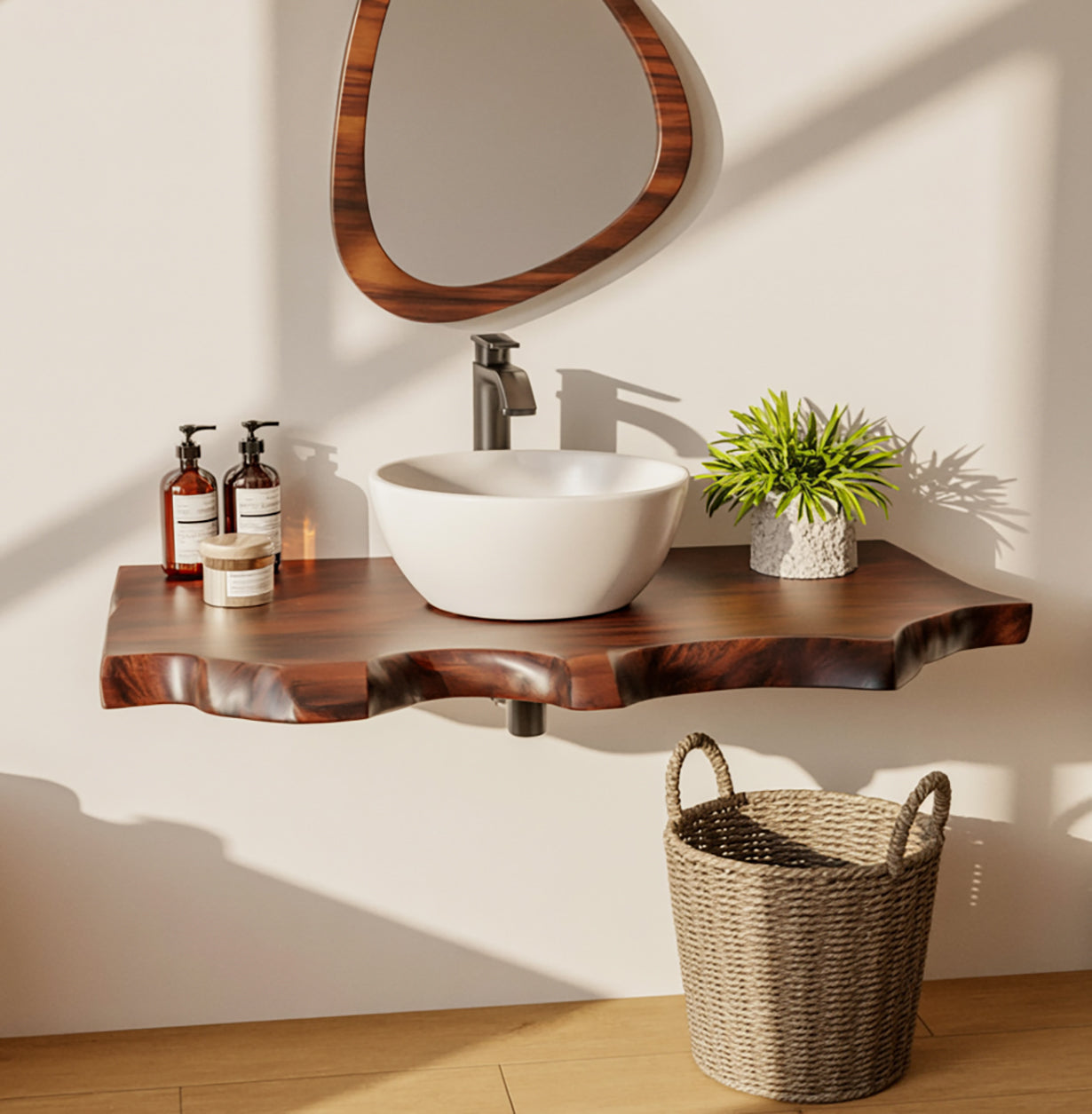 Meuble Vasque Flottant Fait Main – Plan Vasque Live Edge Mural