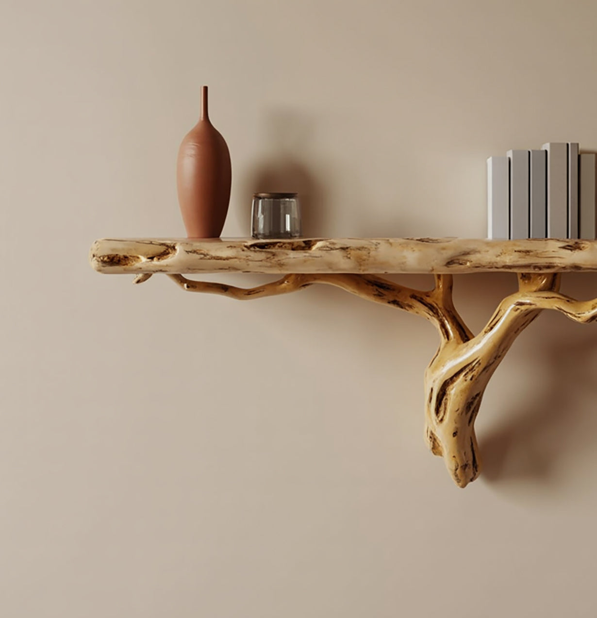 Bibliothèque Murale Flottante Branche d’Arbre en Bois Massif Recyclé