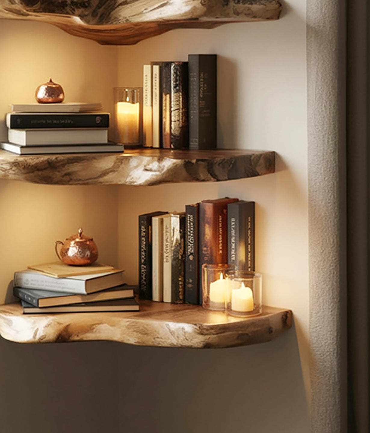 Handcrafted Live Edge Solid Wood Floating Shelf – Rustic Driftwood Wall Shelf
