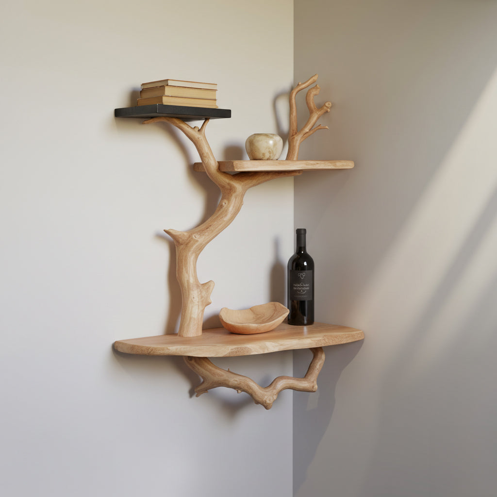 Bibliothèque d’Angle Branche d’Arbre Flottante – Bois Flotté