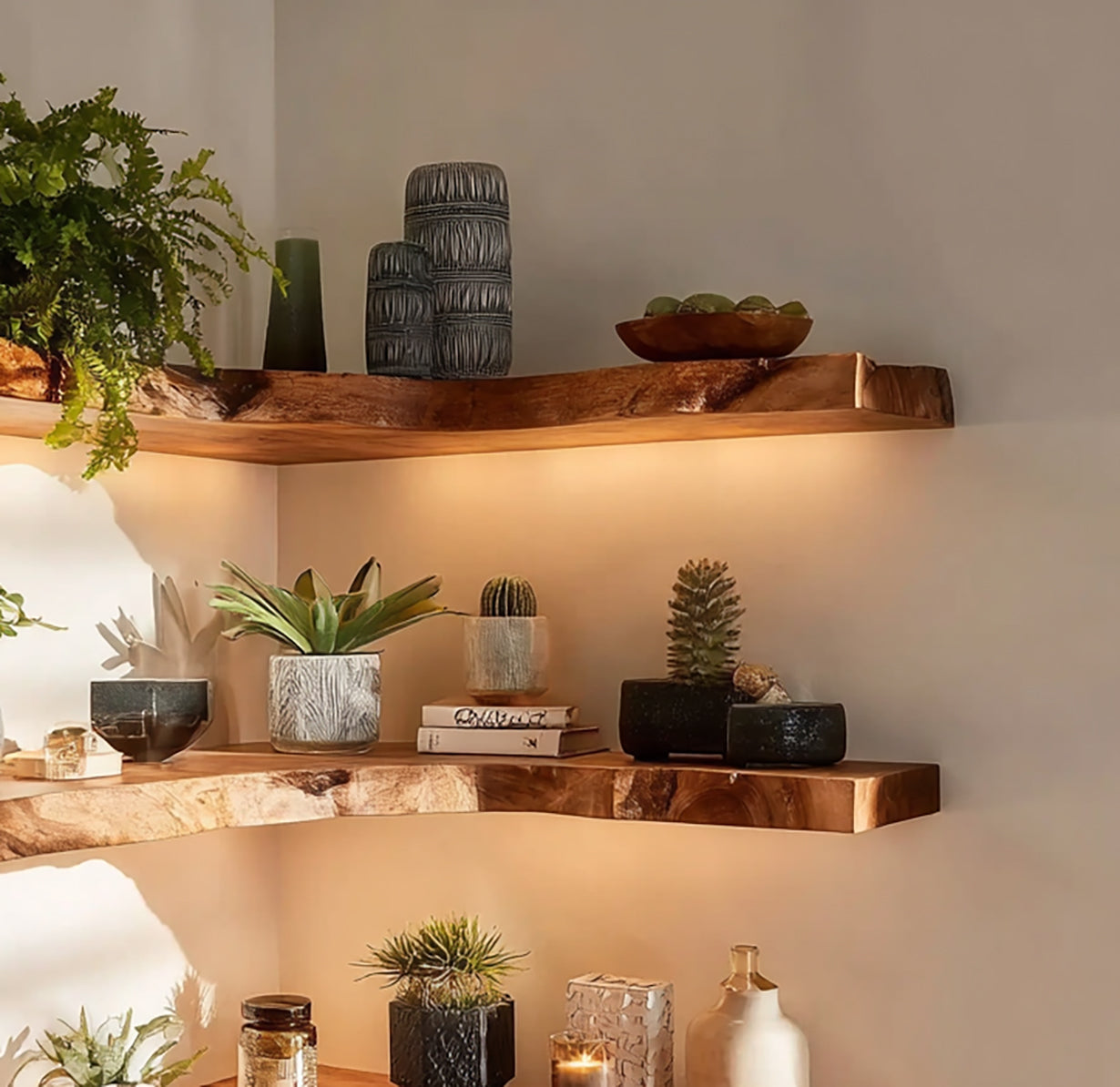 Live Edge Corner Floating Shelves – Handcrafted Solid Wood Wall Shelf