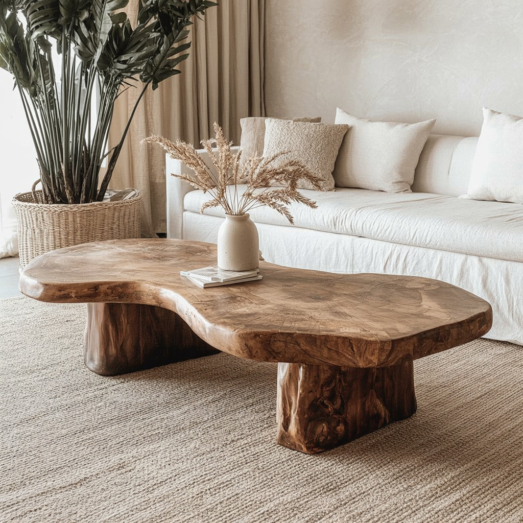 Live Edge Solid Wood Coffee Table – Handcrafted Rustic Center Table