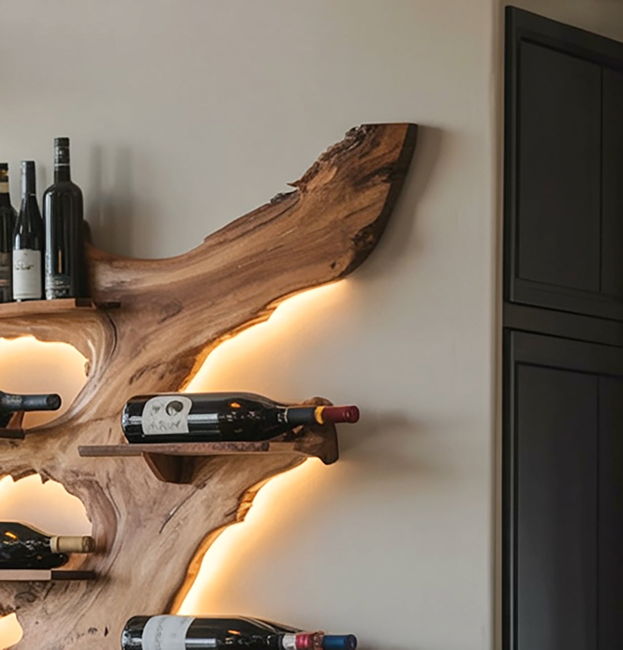 Rustic Solid Wood Wine Bottle Holder – Mid Century Wine Rack for Modern Home Décor