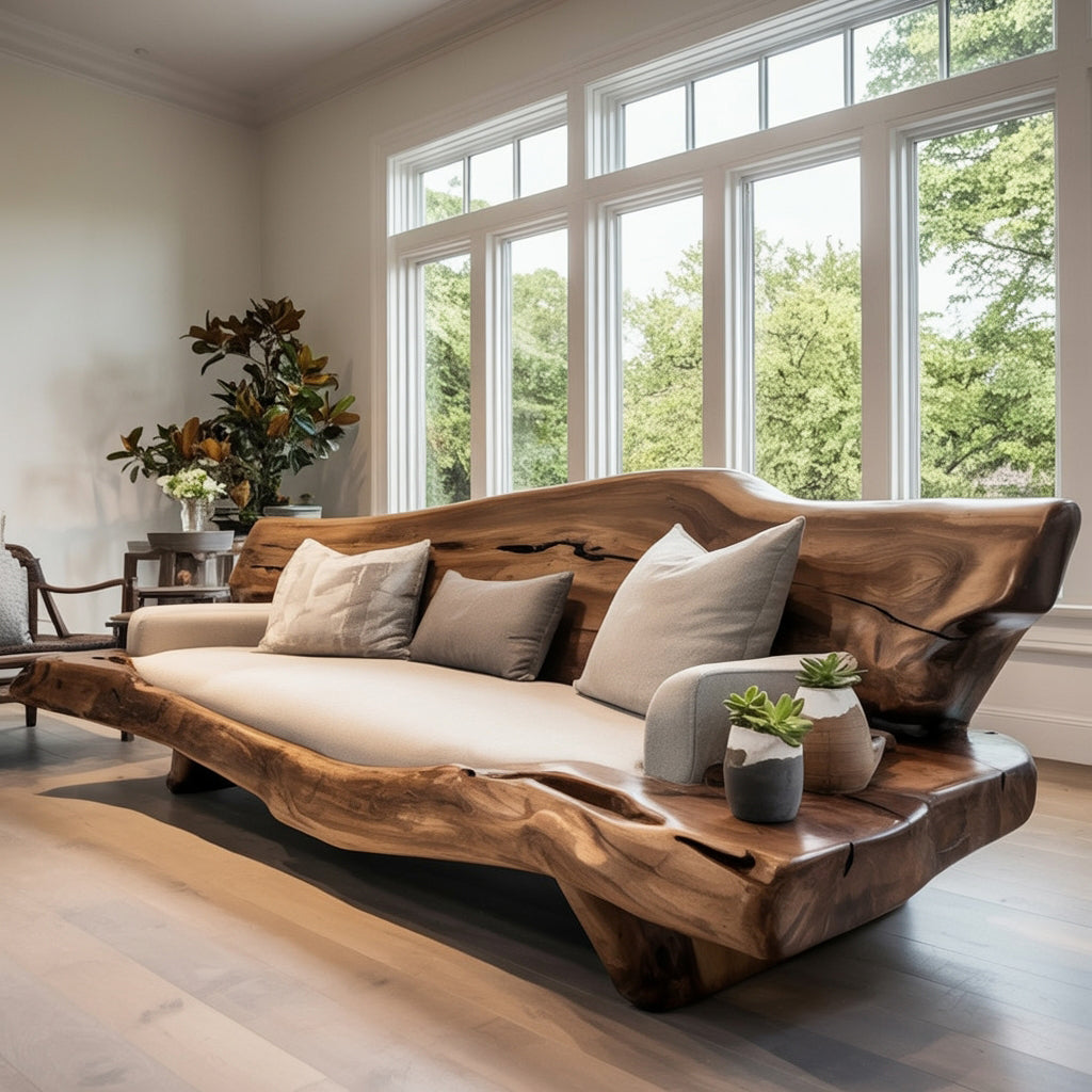 Canapé Sculptural en Bois Organique – Design Live Edge Fait Main
