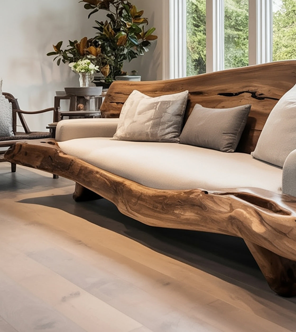 Canapé Sculptural en Bois Organique – Design Live Edge Fait Main