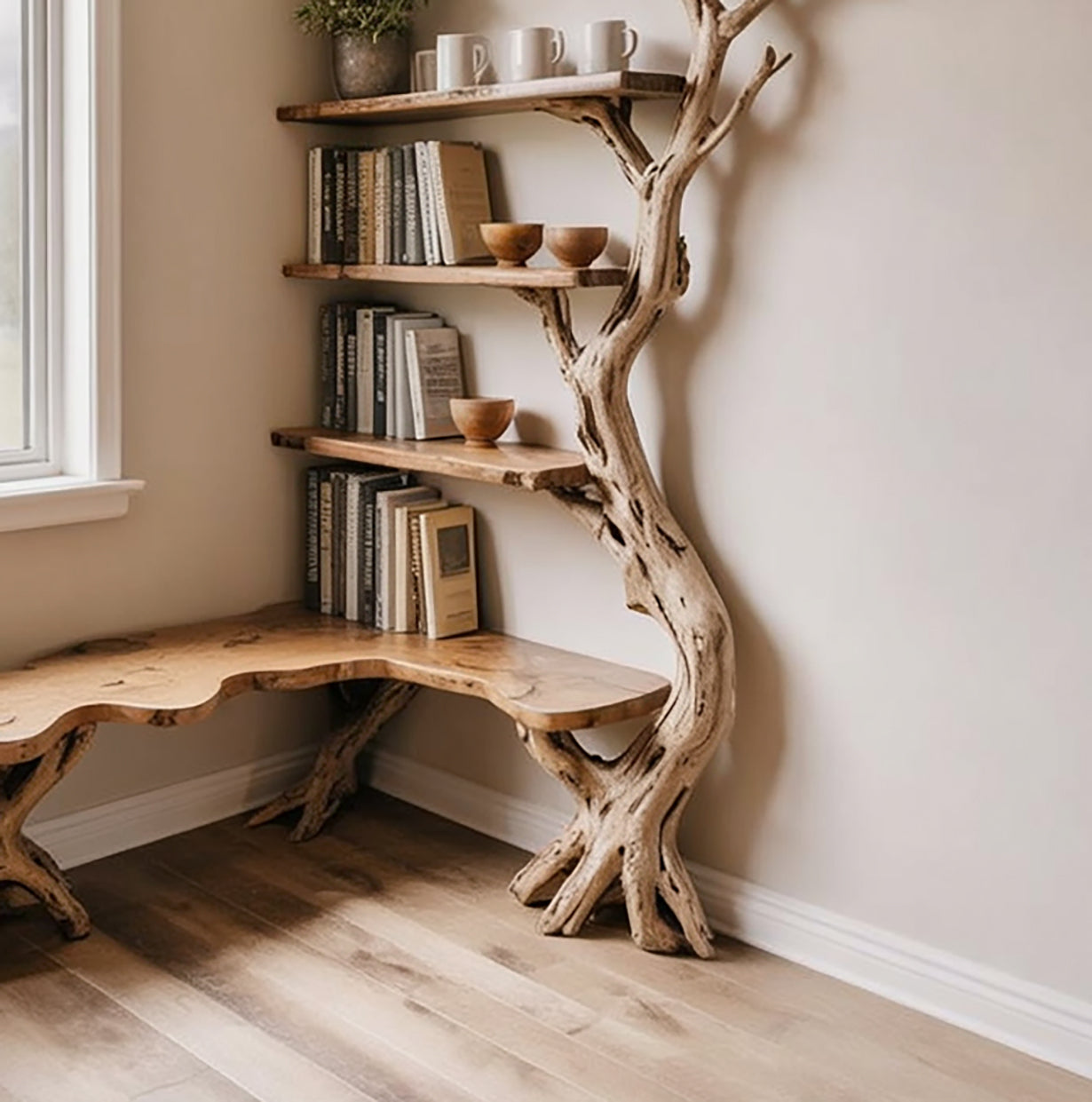 Étagère d’Angle en Bois Flotté – Branche d’Arbre en Bois Massif