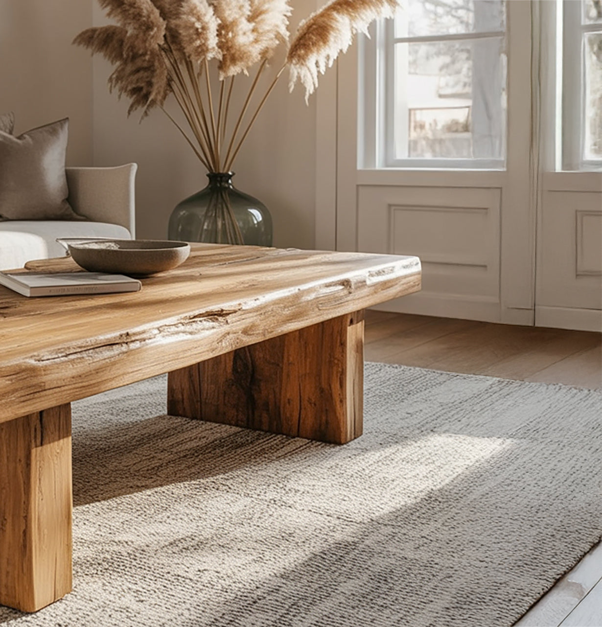 Table Basse Live Edge en Bois Massif Style Ferme Rustique