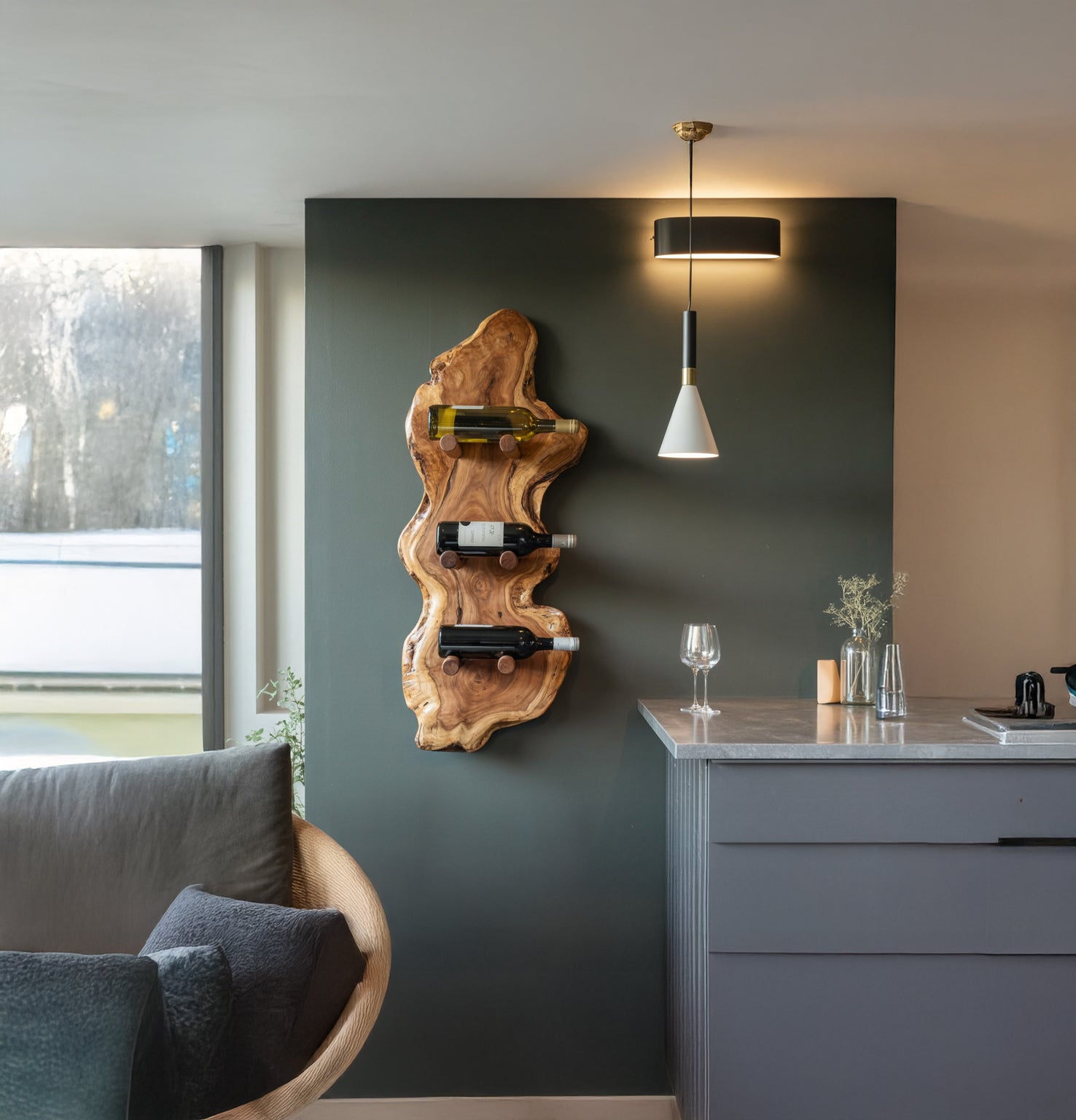 Christmas Live Edge Wine Rack – Rustic Wall Mounted Solid Wood Holder